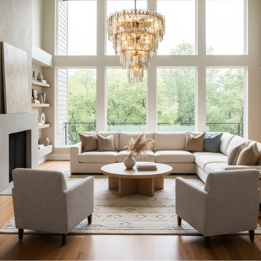 Denise Lattice Tiered Round Chandelier - living room Scene