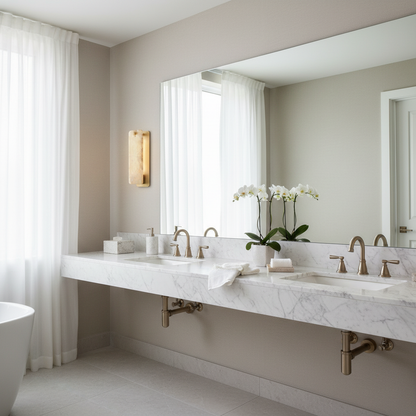 Belamette Alabaster Stone Wall Sconce Light with Metal Accents - bathroom Scene