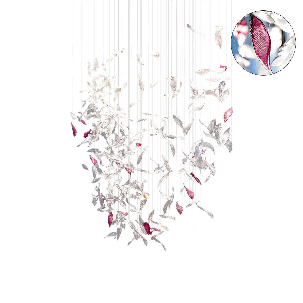 Elegant Flying Glass Feather Chandelier, Customizable Romantic Lobby Lighting Fixture