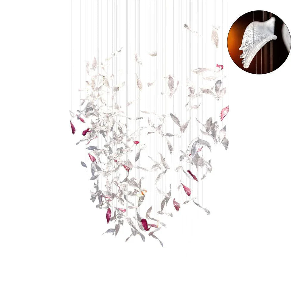 Elegant Flying Glass Feather Chandelier, Customizable Romantic Lobby Lighting Fixture
