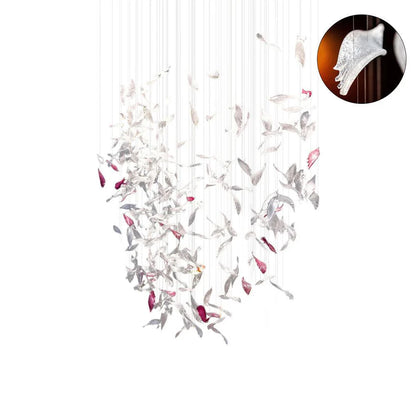 Elegant Flying Glass Feather Chandelier, Customizable Romantic Lobby Lighting Fixture