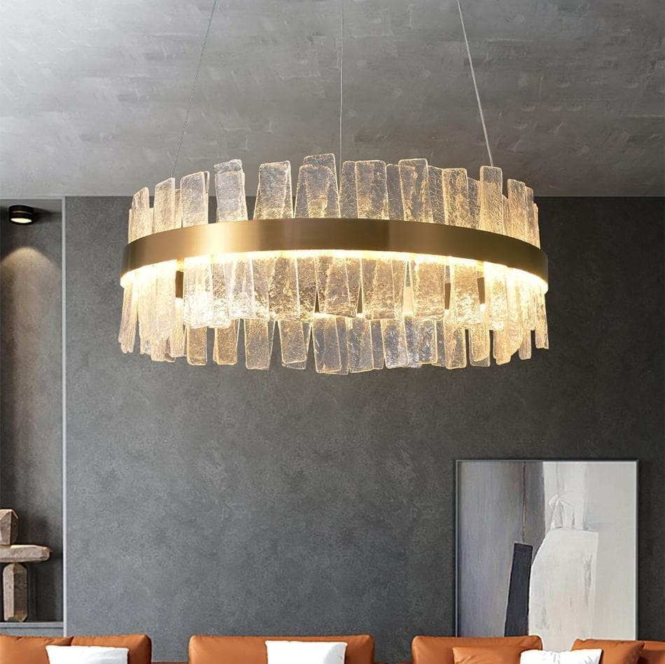 Flake Long Crystal Round Golden Lamp Body Modern Chandelier