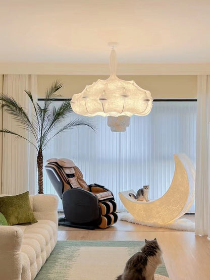 silk, creative, hand-made, chandelier, living room, bedroom, white, innocent, French, cream, cloud, comfortable