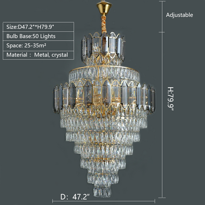Oversized 80inch Staircase Crystal Chandelier Living Room Ceiling Light Fixture For Hotel Entrance In Gold Finish