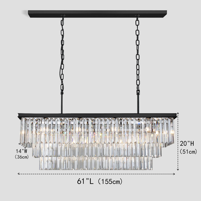 3-Tier Odeon Crystal Fringe Rectangular Chandelier