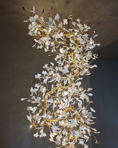Ginkgo Leaf Ceramics Large Chandelier 110'' 118'' 157''H