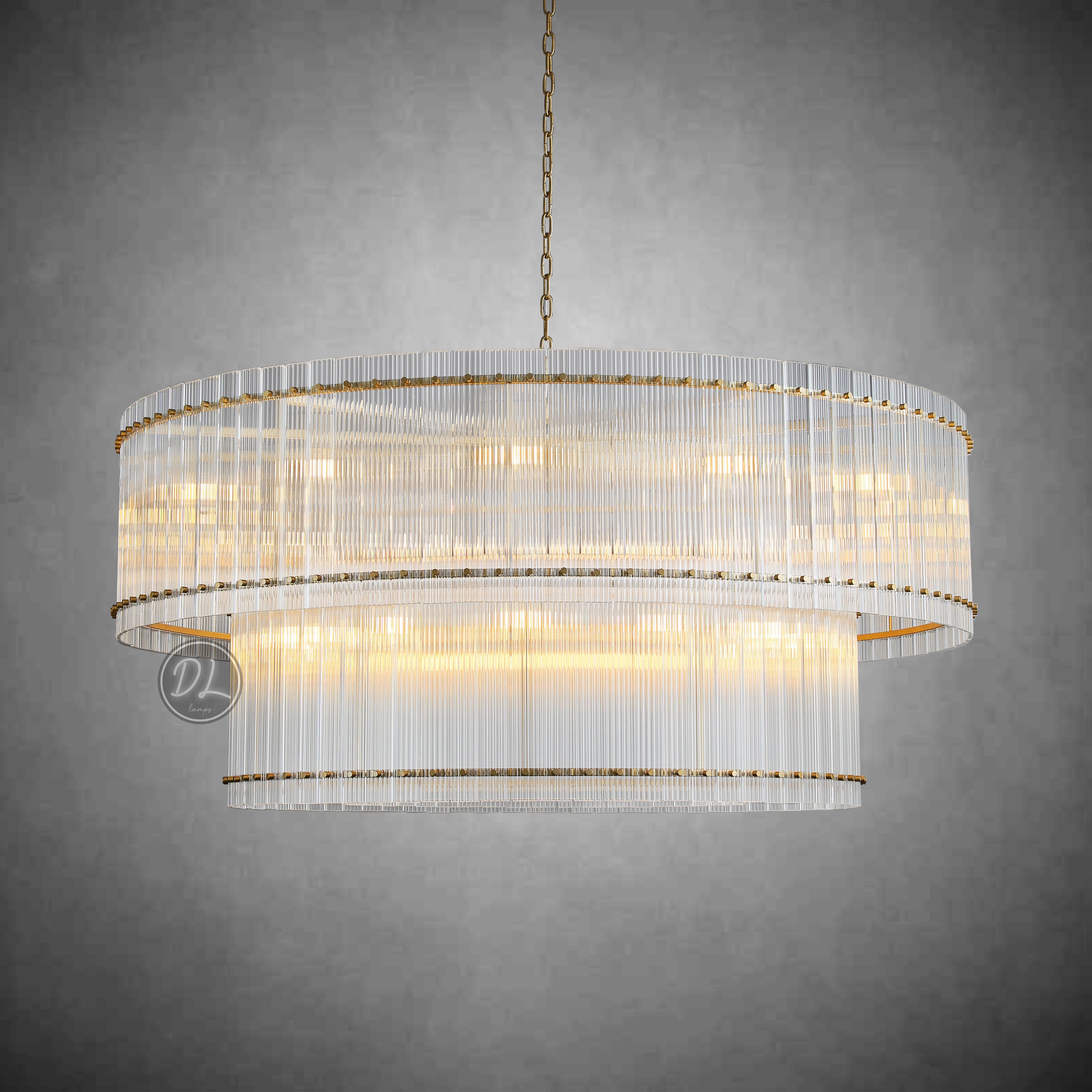 Golden Tea 2-Tier Round Glass Chandelier 22"/ 37"/48"/60" For Living Room, Bedroom