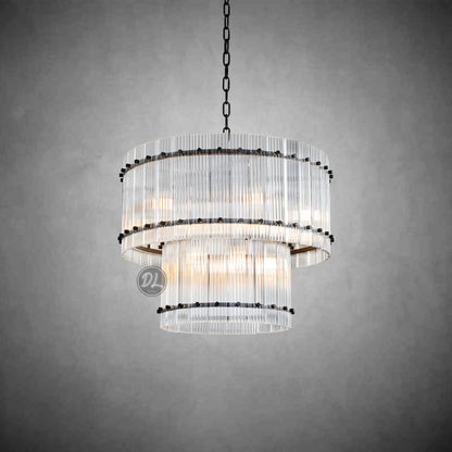 Golden Tea 2-Tier Round Glass Chandelier 22"/ 37"/48"/60" For Living Room, Bedroom