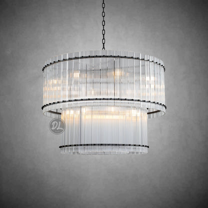 Golden Tea 2-Tier Round Glass Chandelier 22"/ 37"/48"/60" For Living Room, Bedroom