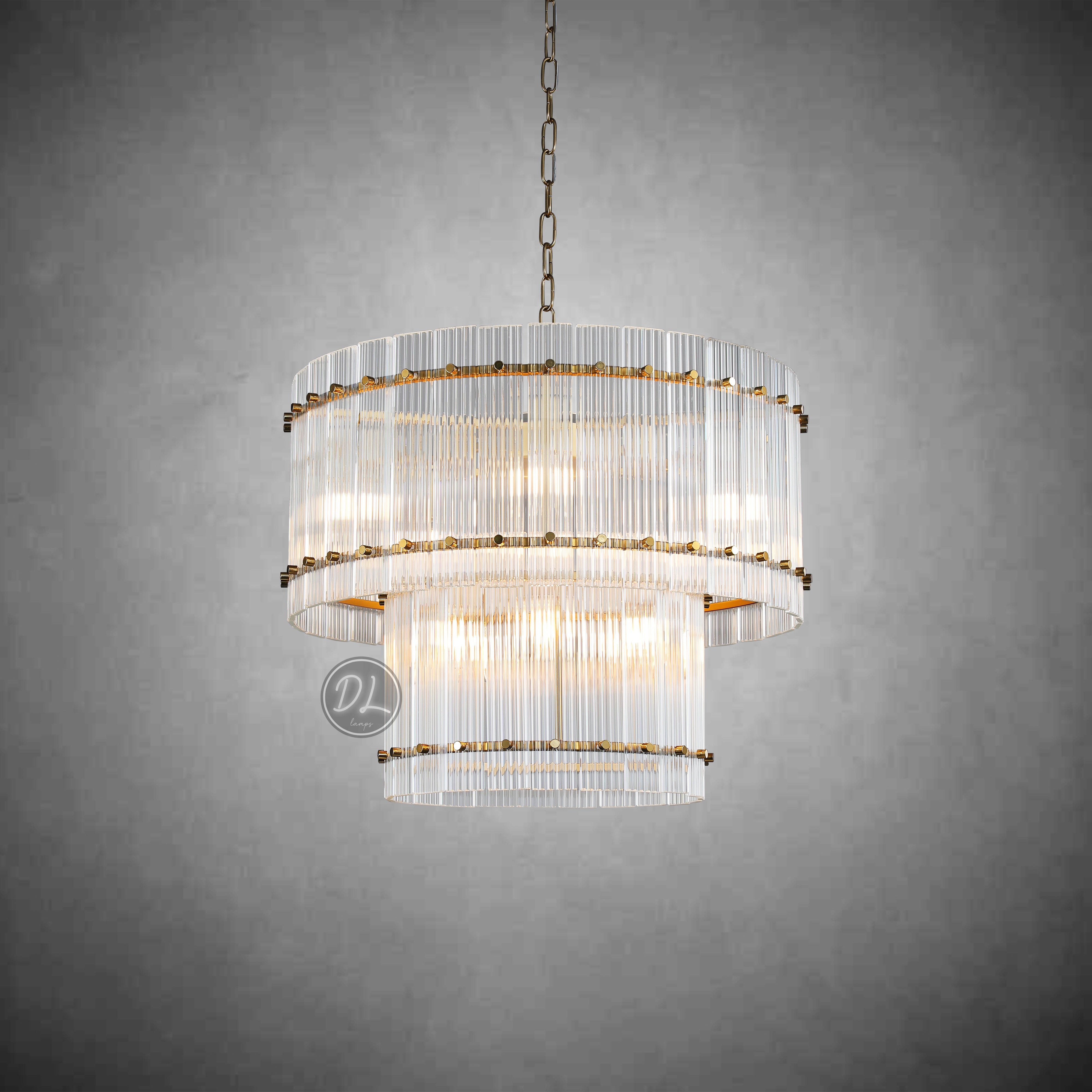 Golden Tea 2-Tier Round Glass Chandelier 22"/ 37"/48"/60" For Living Room, Bedroom