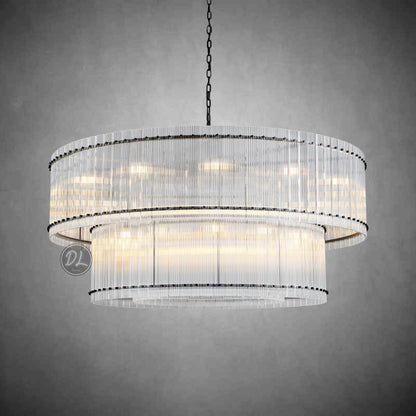 Golden Tea 2-Tier Round Glass Chandelier 22"/ 37"/48"/60" For Living Room, Bedroom