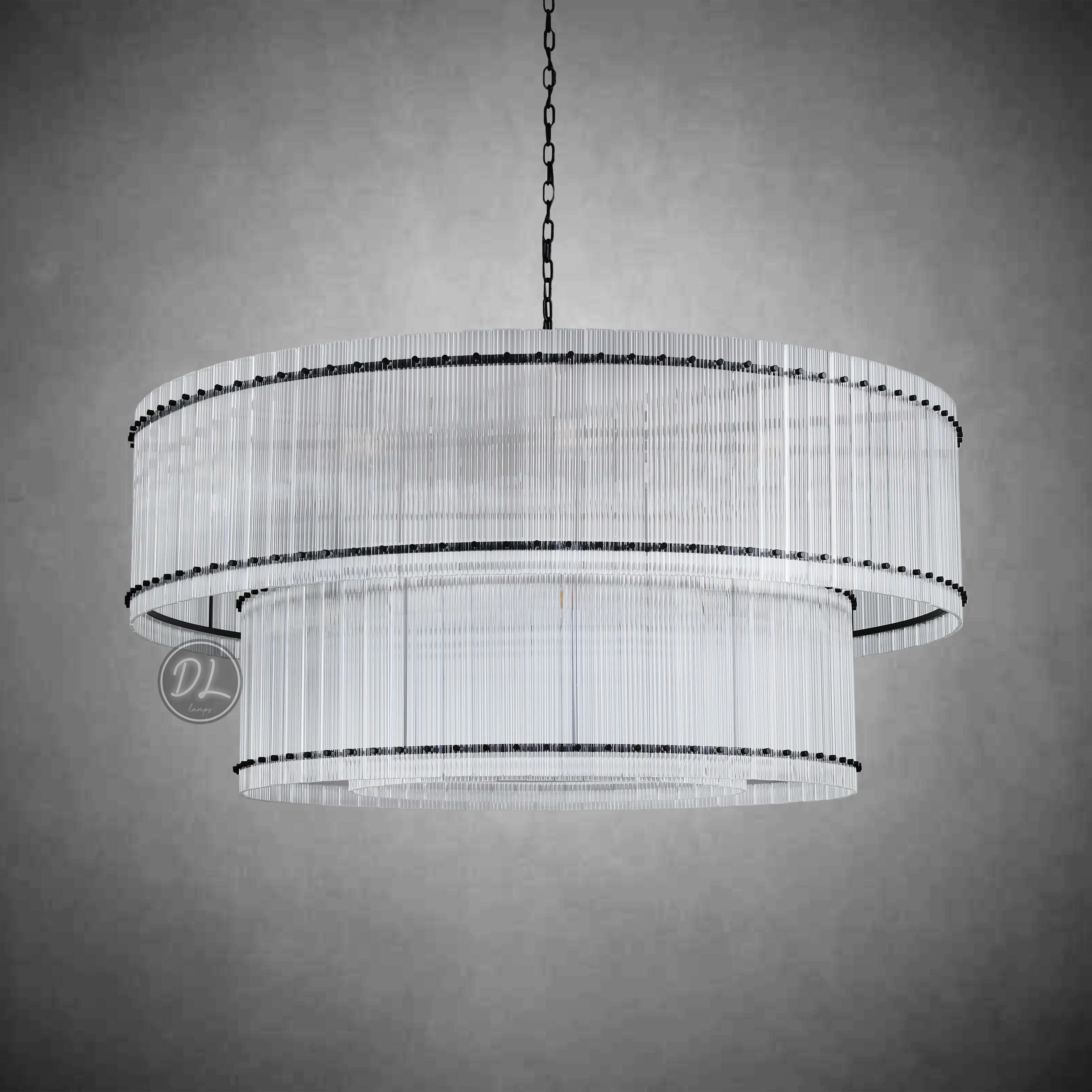 Golden Tea 2-Tier Round Glass Chandelier 22"/ 37"/48"/60" For Living Room, Bedroom