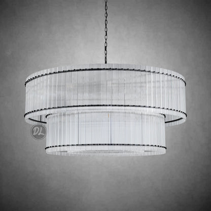 Golden Tea 2-Tier Round Glass Chandelier 22"/ 37"/48"/60" For Living Room, Bedroom