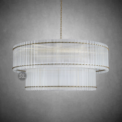Golden Tea 2-Tier Round Glass Chandelier 22"/ 37"/48"/60" For Living Room, Bedroom