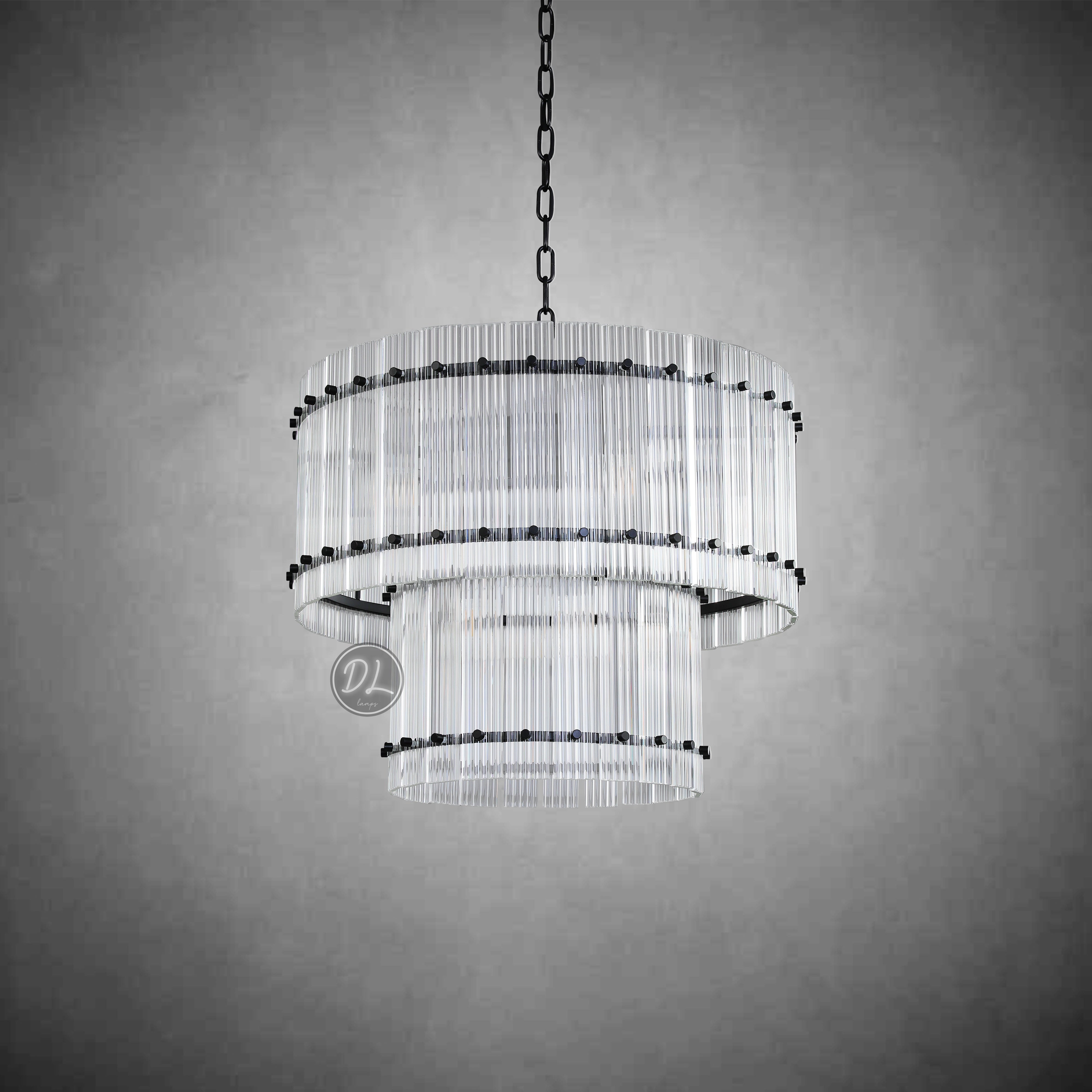 Golden Tea 2-Tier Round Glass Chandelier 22"/ 37"/48"/60" For Living Room, Bedroom