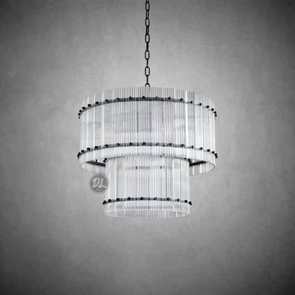 Golden Tea 2-Tier Round Glass Chandelier 22"/ 37"/48"/60" For Living Room, Bedroom