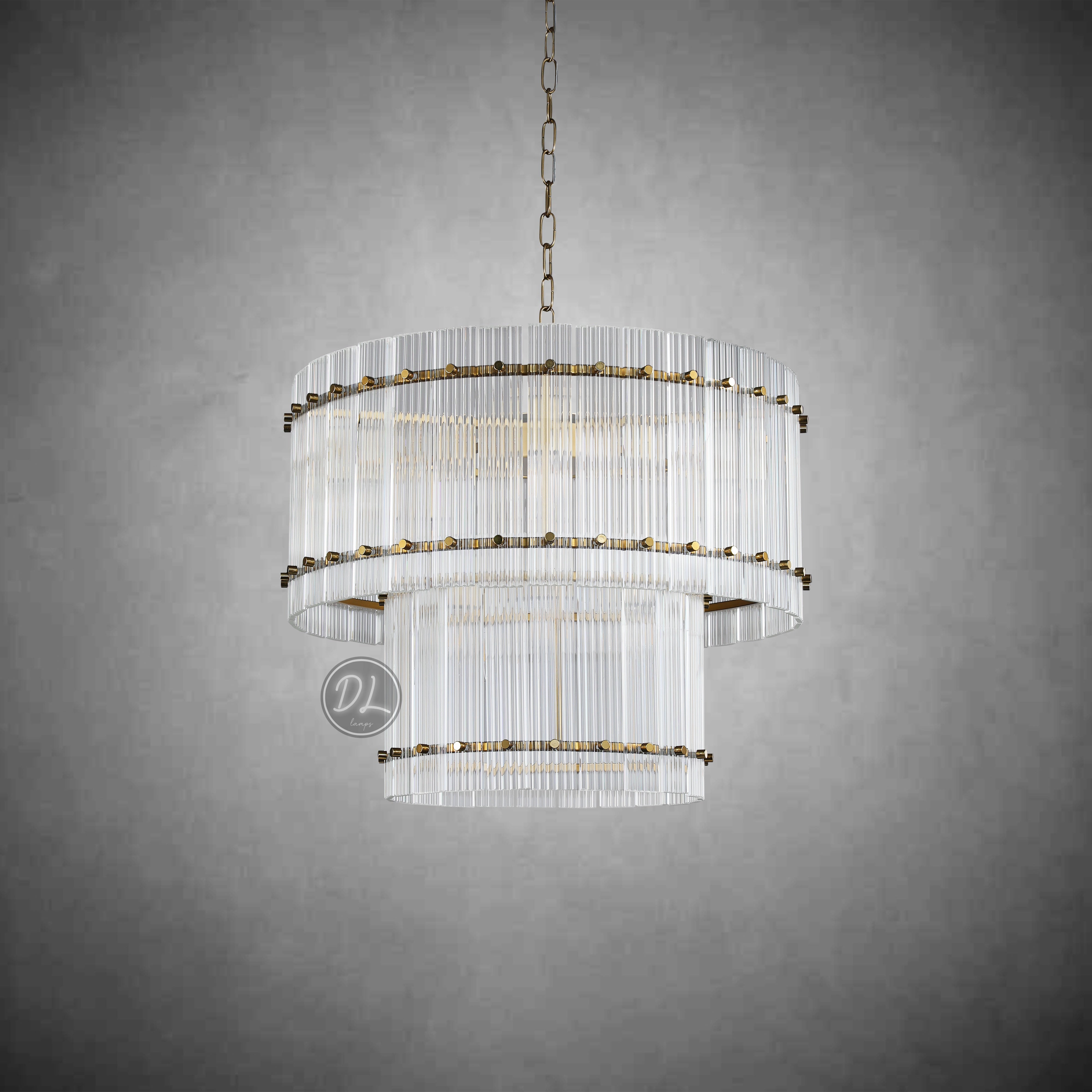 Golden Tea 2-Tier Round Glass Chandelier 22"/ 37"/48"/60" For Living Room, Bedroom