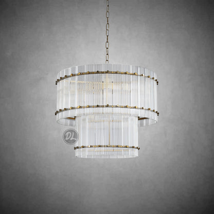 Golden Tea 2-Tier Round Glass Chandelier 22"/ 37"/48"/60" For Living Room, Bedroom