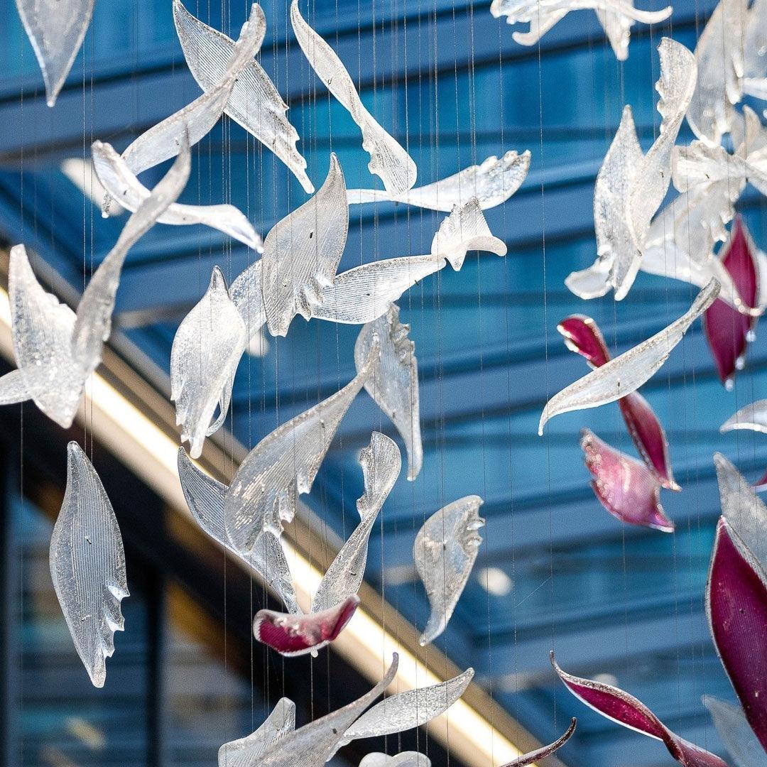 Elegant Flying Glass Feather Chandelier, Customizable Romantic Lobby Lighting Fixture