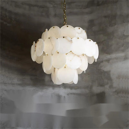 Nirvana Alabaster Multi-Tiered Round Chandelier For Living Room, Upscale Chandelier Lighting