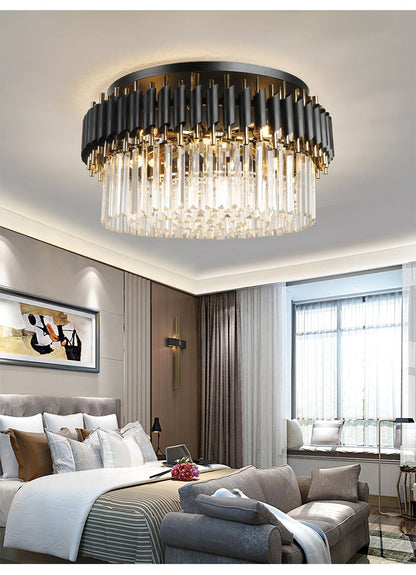 Deniselamp® Glacia Grand Black Modern Crystal Flush Mount Chandelier