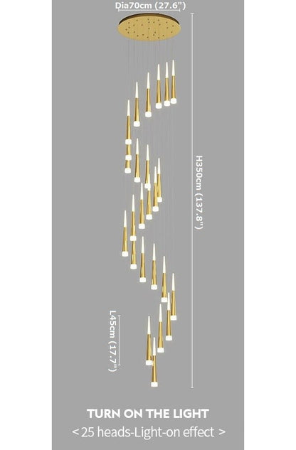 JC Golden/Black LED Hanging Meteor Rain Staircase Chandelier