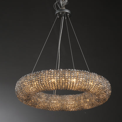 Customized Round Chandelier 59‘’- Full crystal, canopy 8''