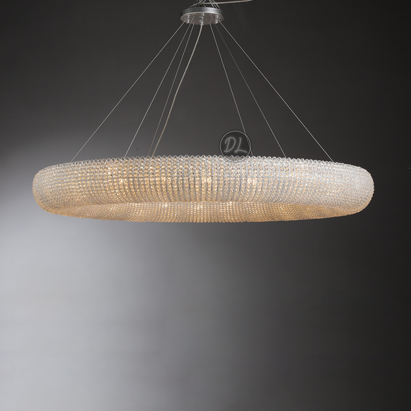 Customized Round Chandelier 59‘’- Full crystal, canopy 8''