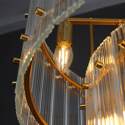 Golden Tea 2-Tier Round Glass Chandelier 22"/ 37"/48"/60" For Living Room, Bedroom