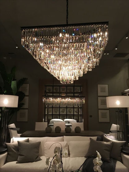 Extra Large Square Multi-layers Crystal Chandelier Modern Light