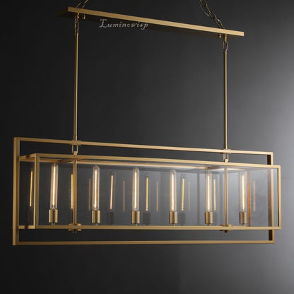 Serene Glass Lantern Rectangular Chandelier 54"/ 72"