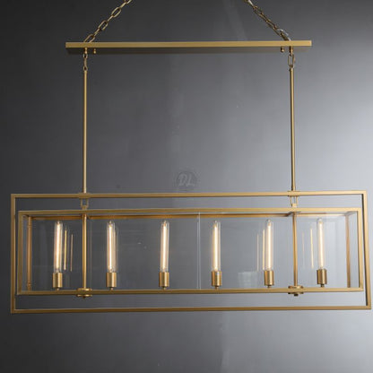 Serene Glass Lantern Rectangular Chandelier 54"/ 72"