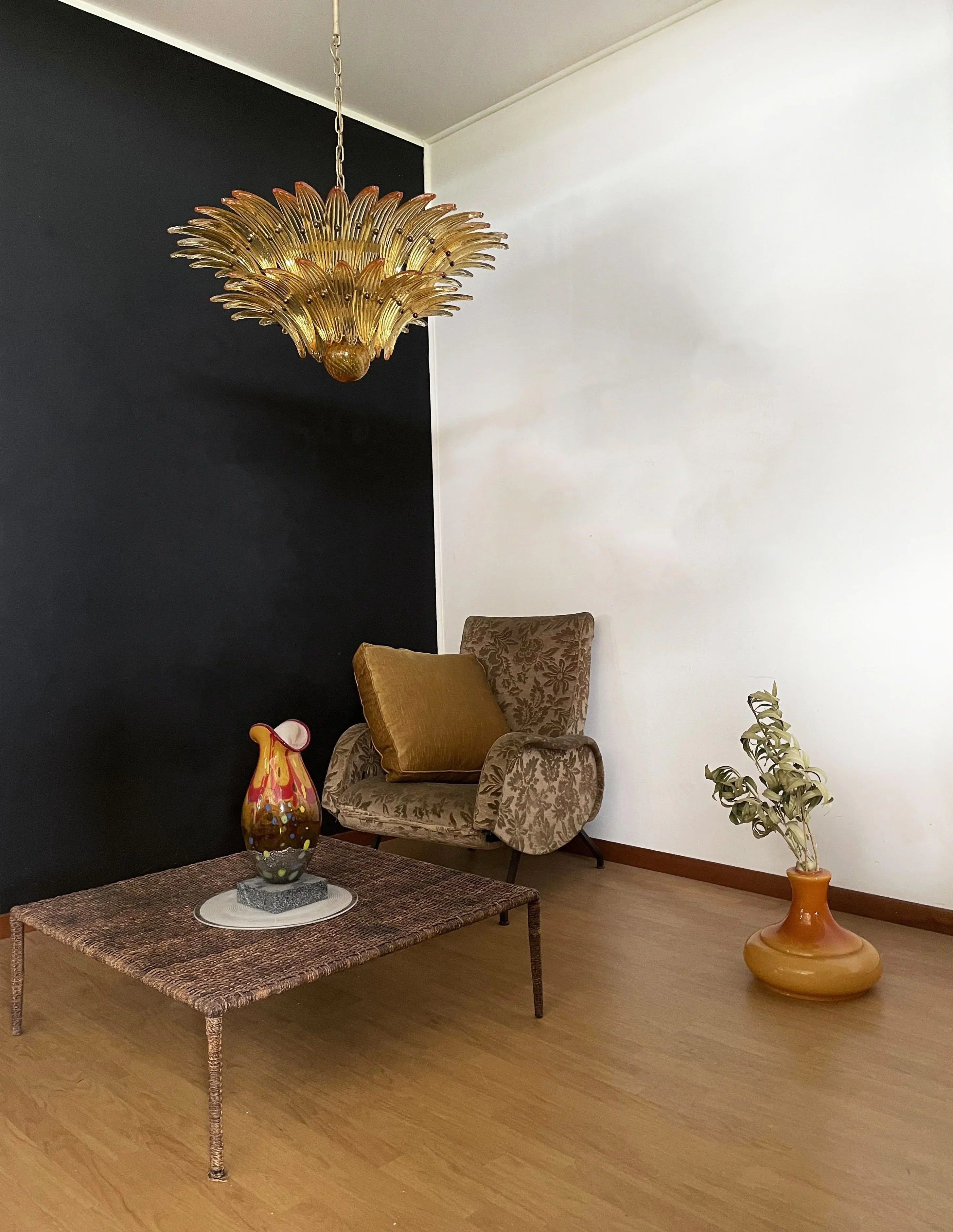 Murano Palmette Amber Chandelier 34"