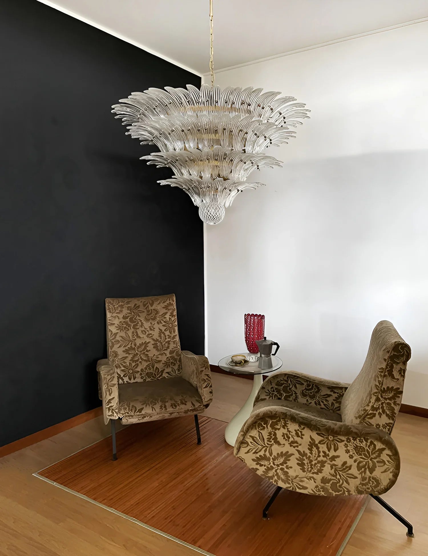 Murano Palmette Glass Transparent Chandelier 45"
