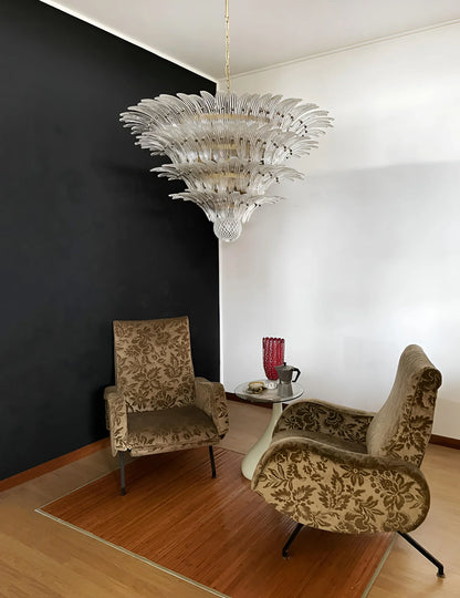 Murano Palmette Glass Transparent Chandelier 45"