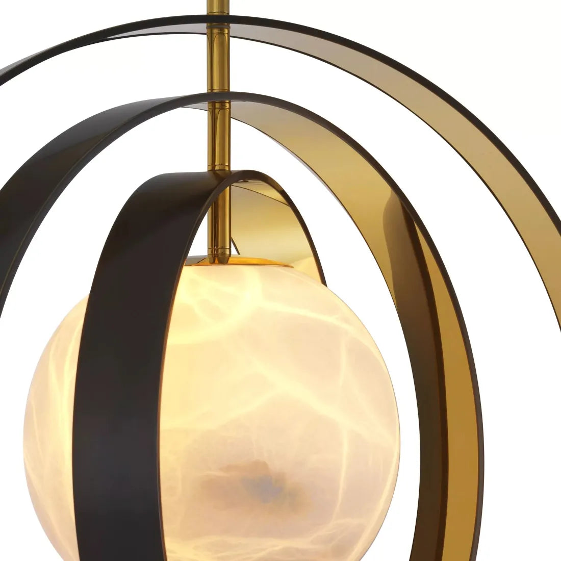 Pearl Alabaster Chandelier with Rotatable Bronze & Gold Rings