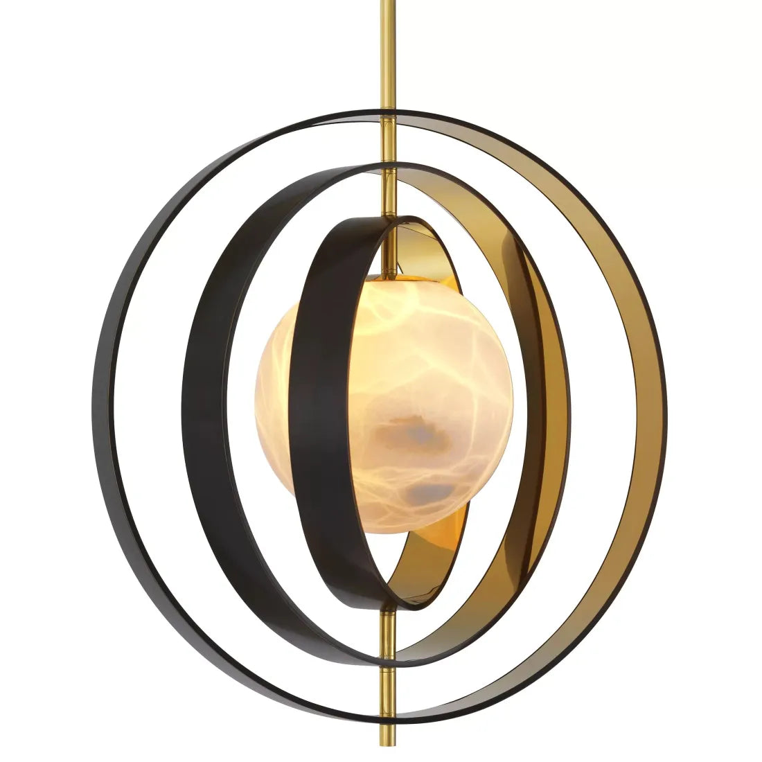 Pearl Alabaster Chandelier with Rotatable Bronze & Gold Rings