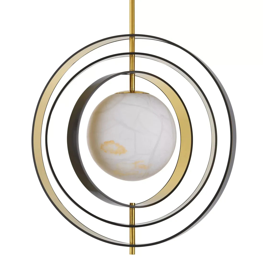 Pearl Alabaster Chandelier with Rotatable Bronze & Gold Rings