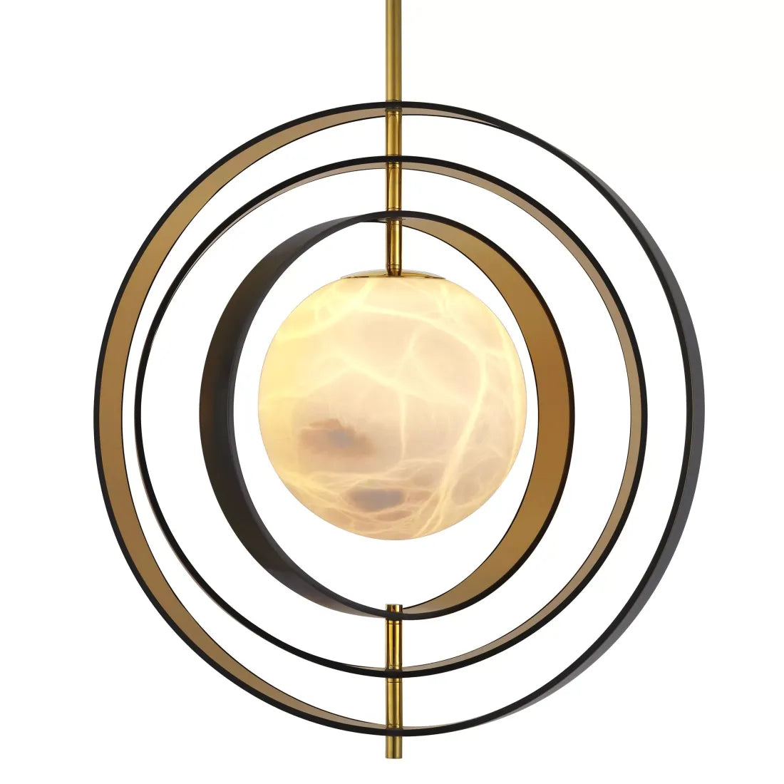 Pearl Alabaster Chandelier with Rotatable Bronze & Gold Rings