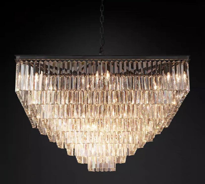 Extra Large Square Multi-layers Crystal Chandelier Modern Light