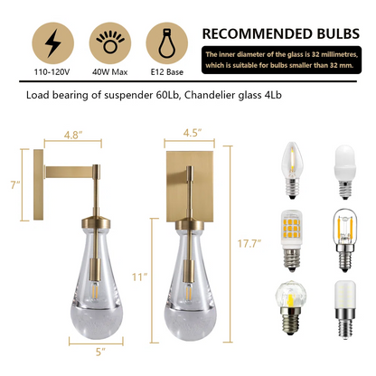 Seaward Modern Raindrop Rod Wall Sconce For Living Room, Bedroom