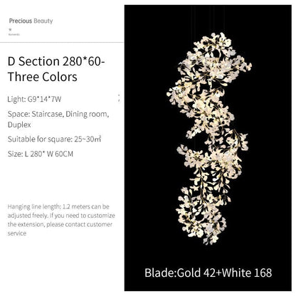 Ginkgo Leaf Ceramics Large Chandelier 110'' 118'' 157''H