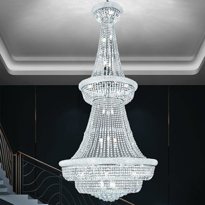 Silver/ Chrome Extra Length Customization D47.2"*H98.4"/ 48 Lights Luxurious Crystal Chandelier Foyer Entryway Long Ceiling Lighting Fixture For Hotel Lobby Hallway Staircase