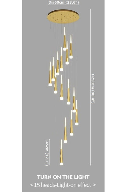 JC Golden/Black LED Hanging Meteor Rain Staircase Chandelier