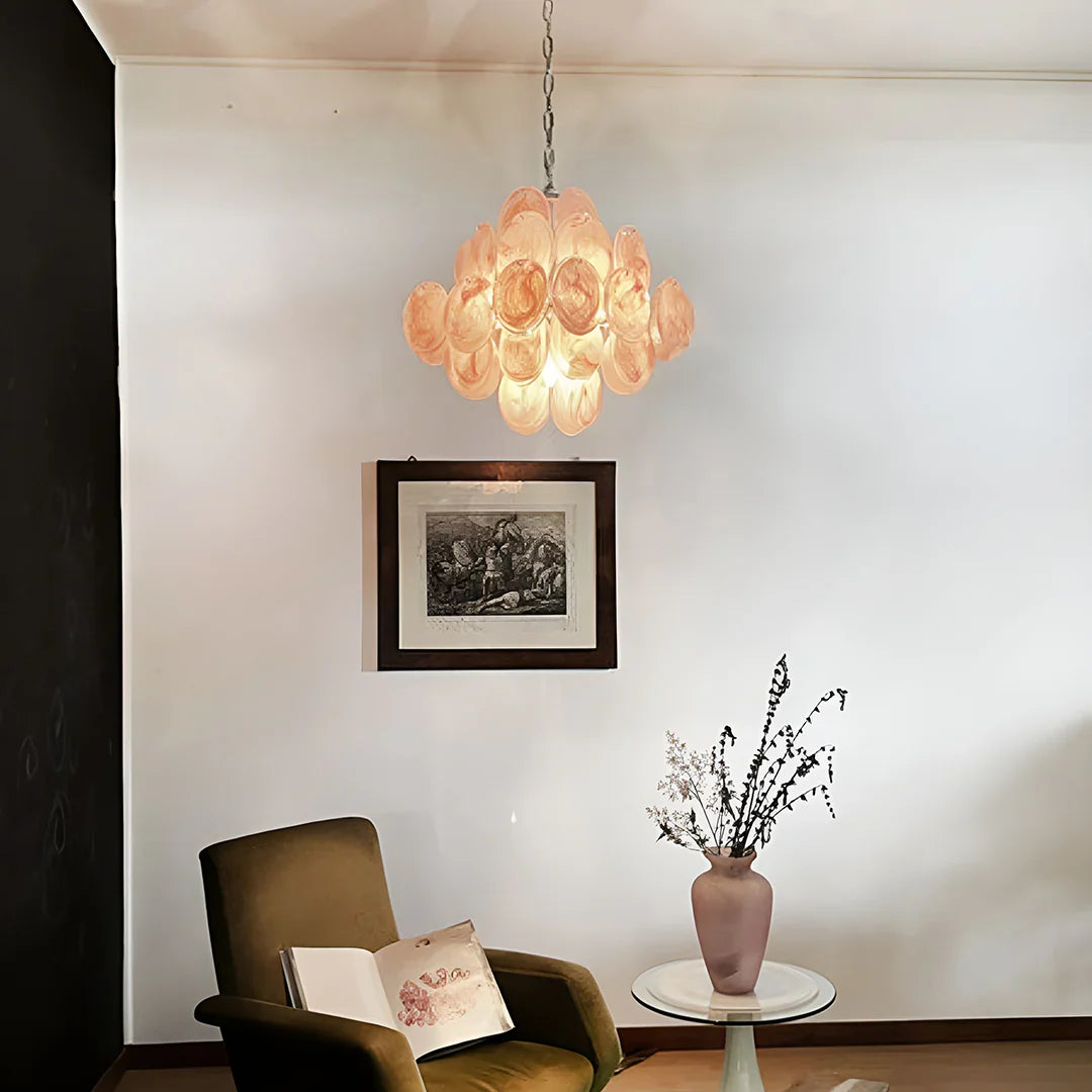 Vintage Murano Pink Disks Chandelier