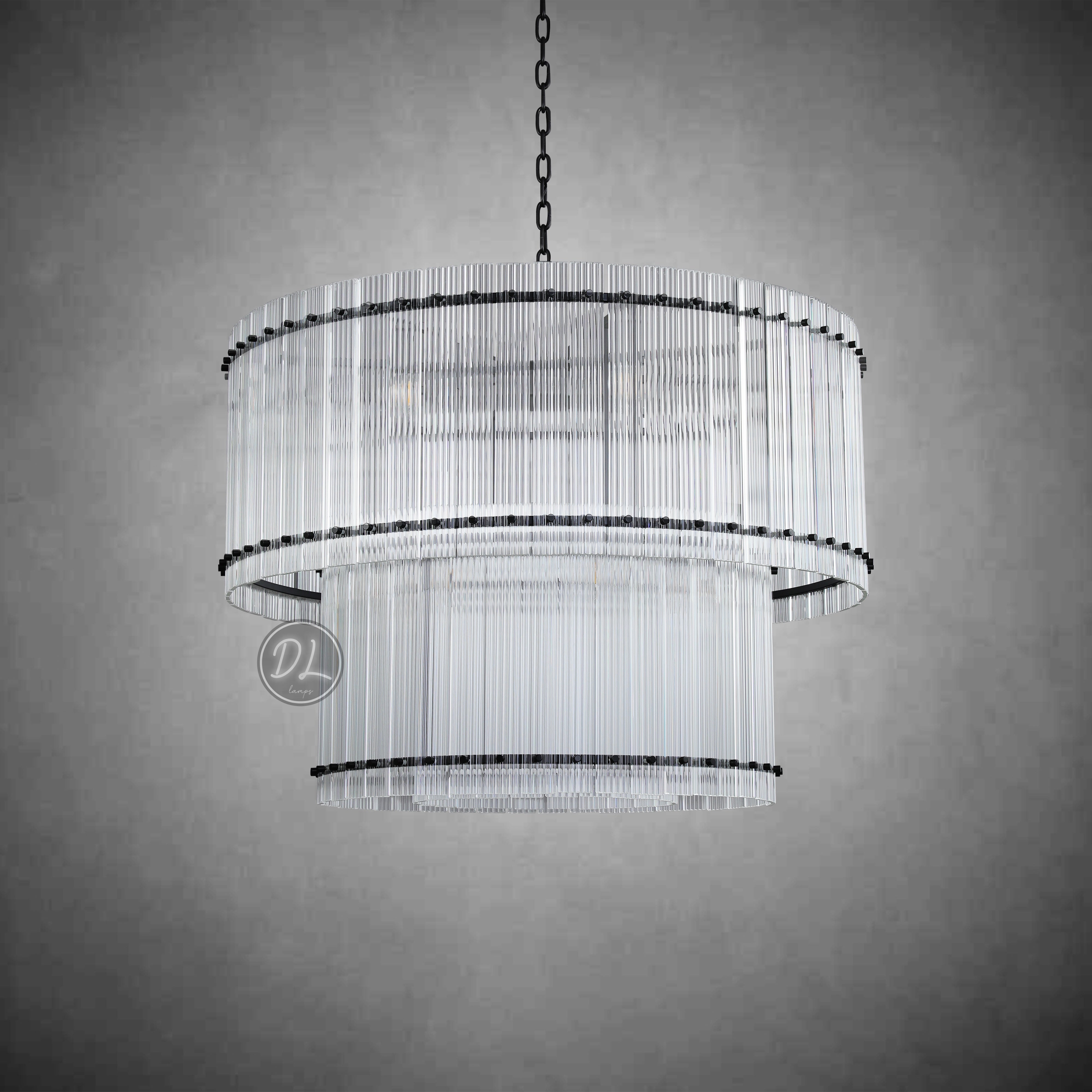 Golden Tea 2-Tier Round Glass Chandelier 22"/ 37"/48"/60" For Living Room, Bedroom