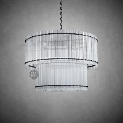 Golden Tea 2-Tier Round Glass Chandelier 22"/ 37"/48"/60" For Living Room, Bedroom