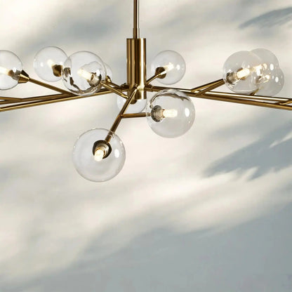 Apollo Round Midcentury Modern Starburst Chandelier in Antiqued Finishes