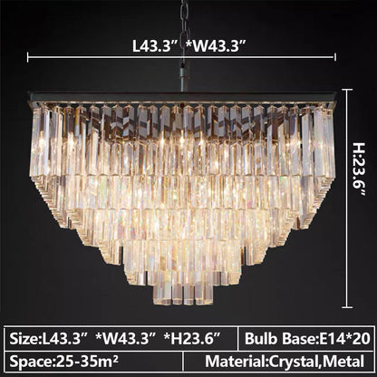 Extra Large Square Multi-layers Crystal Chandelier Modern Light