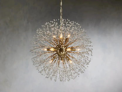 Elegant Dandelion Crystal Round Chandelier in Brass and Silver Finishes